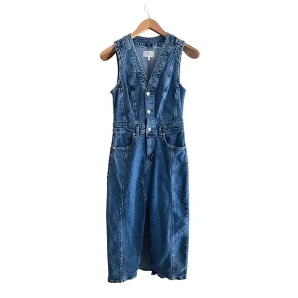 Rails Westwood Denim Jean Sleeveless Midi Dress Western Blue Stone Wash Sz M - Picture 3 of 6